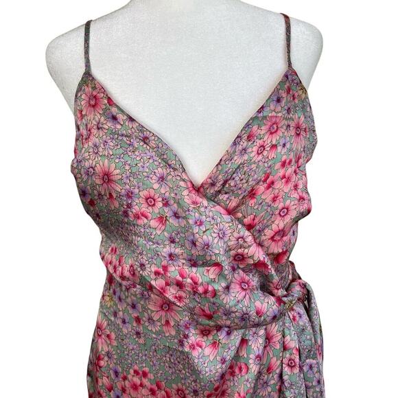 Lush Sz S Pastel Purple Pink Floral Flirt Mini Tank Dress Wrap Style Chiffon NWT - Picture 7 of 16
